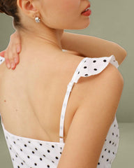 White Polka Dot Ruffle Midi Dress