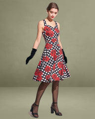 The Sweetheart Neck Polka Dot Rose Halter Midi Dress