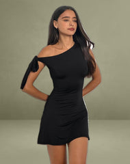 Xeenia One Shoulder Mini Dress in Slinky Black