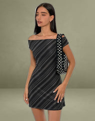 Hari Mini Dress in Irregular Stripe Grey Black