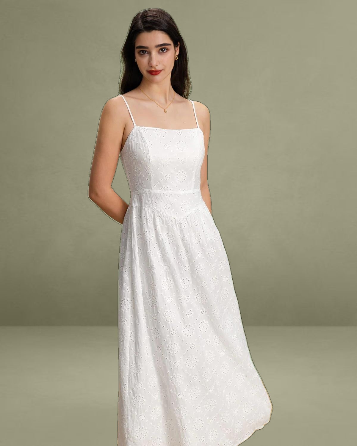 White Embroidery Slip Maxi Dress