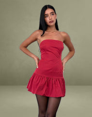 Denama Puffball Mini Dress in Deep Red