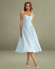 Blue Square Neck Pocket Slip Midi Dress