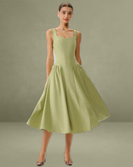 Green Sweetheart Neck Slip Midi Prom Dress