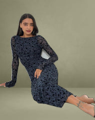 Shaleed Maxi Dress in Pretty Petal Flock Navy