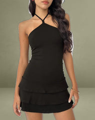 Suzetta Halter Mini Dress in Chocolate Brown