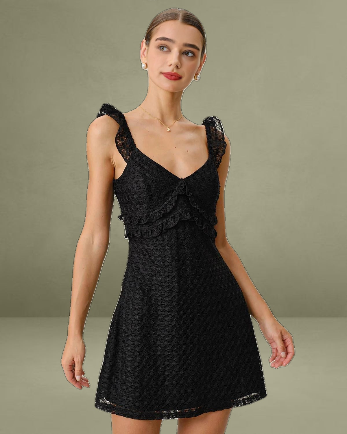 Black V Neck A-Line Slip Mini Dress