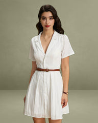 White Puffed Sleeve Button Mini Dress