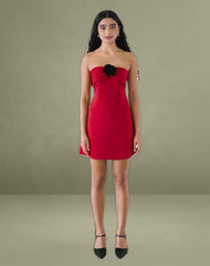 Ninivala Dress in Red with Black Rosette