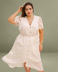 Beige Polka Dot Plus Size Midi Dress