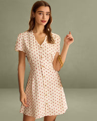 The Beige Polka Dot Button Mini Dress