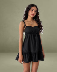 Nigta Tie Front Mini Dress in Poplin Black