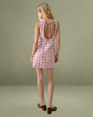 Ayana Backless Mini Dress in Basic Tartan Pink