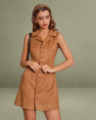 Caramel Suede A-Line Sleeveless Mini Dress