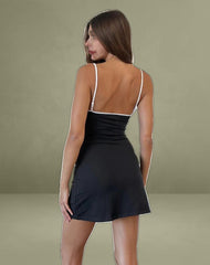 Riniko Mini Dress in Black with White Binding