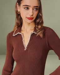 Coffee Contrasting Bodycon Sweater Dress