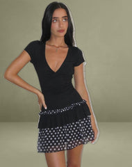 Navya Wrap Mini Dress in Basic Polka Black