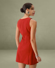 Red Square Neck A-Line Mini Dress
