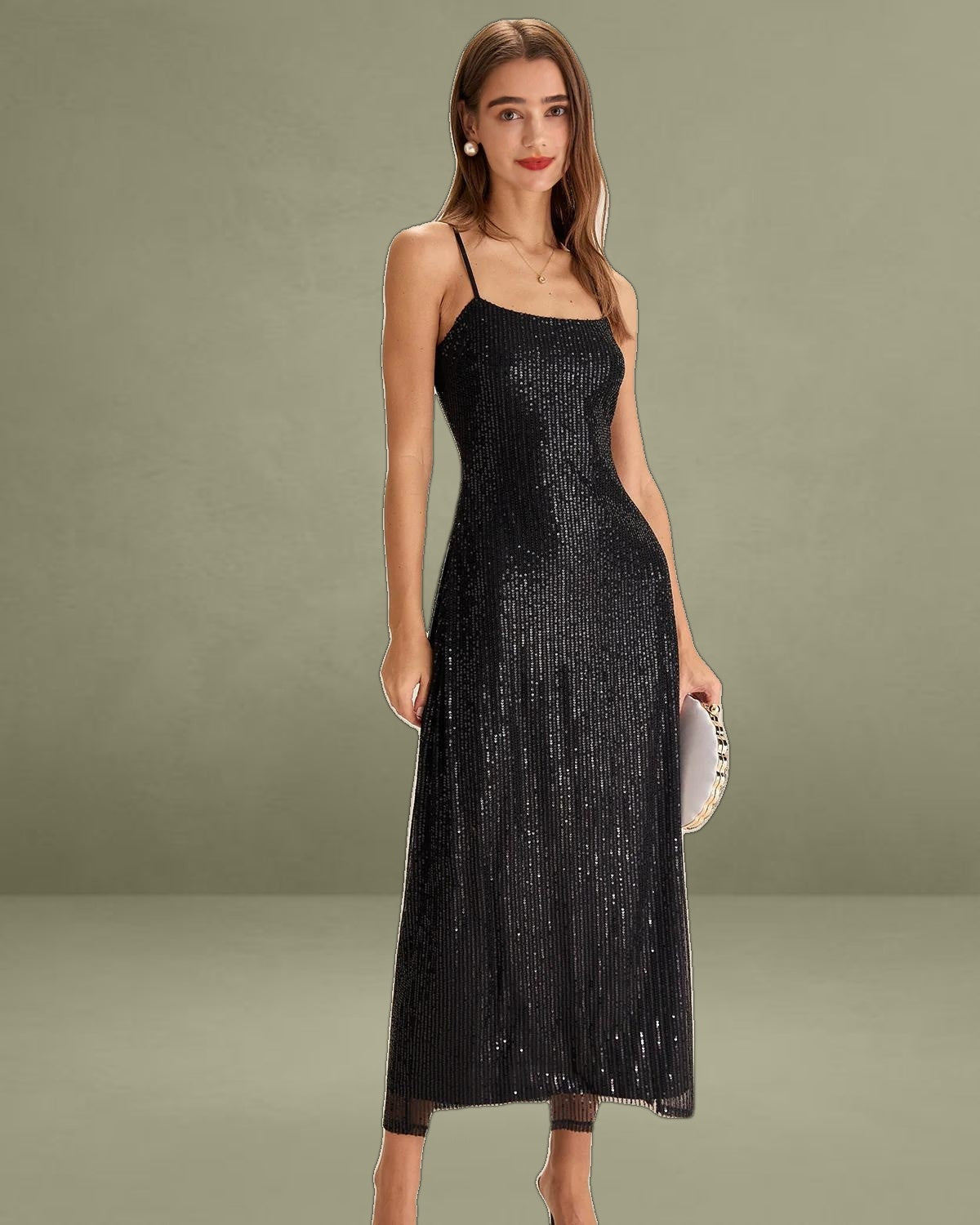 Black Sequin Bodycon Slit Maxi Dress
