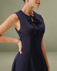 Blue Round Neck Sleeveless A-Line Mini Dress
