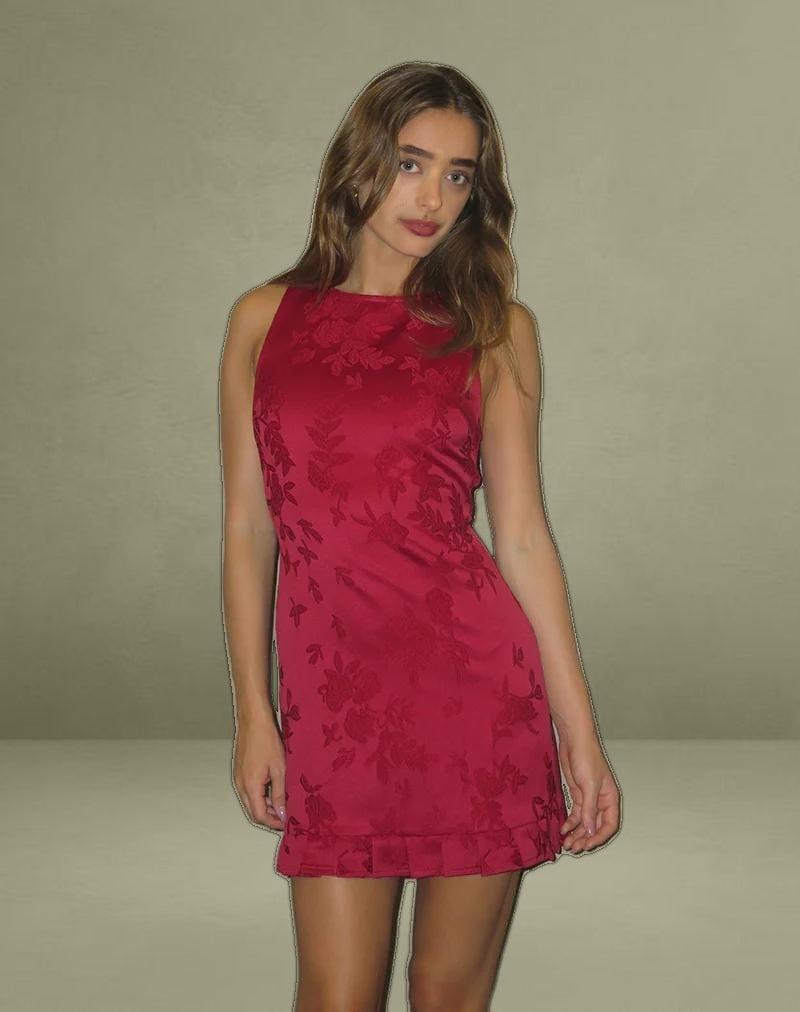 Benian Mini Dress in Satin Jacquard Red