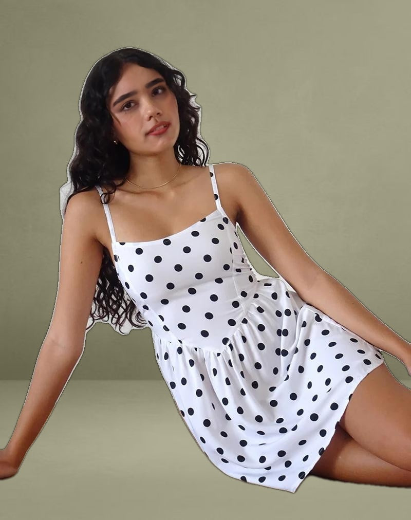 Ramana Mini Dress in 80s Polka White
