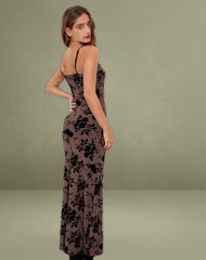 Darsih Cami Maxi Dress in Floral Flock Brown