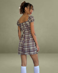 Savio Mini Dress in Multi Check Brown
