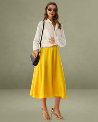 Yellow Satin A-Line Halter Midi Dress