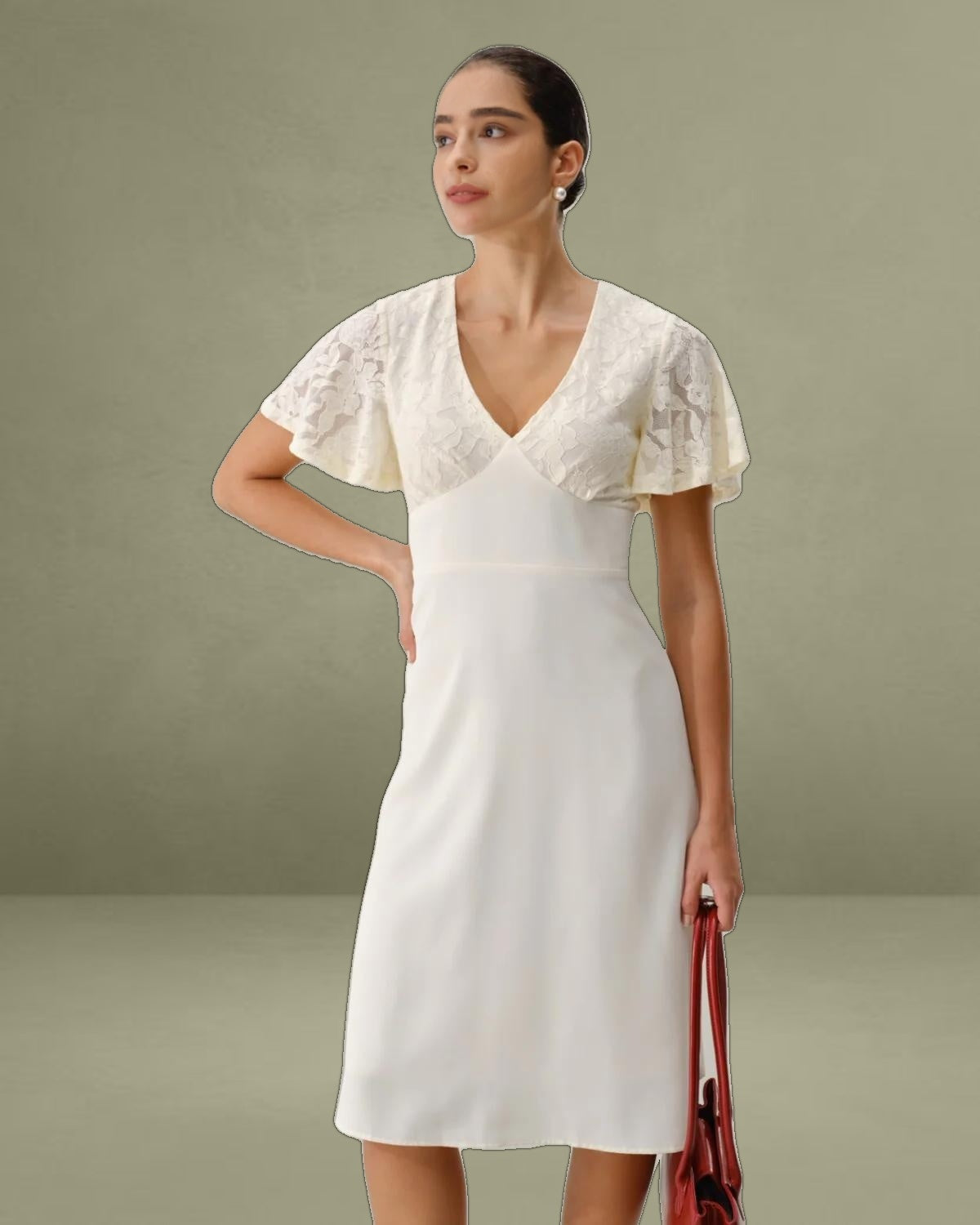 White Textured V-Neck Midi Dress