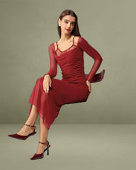 Red See Through Bodycon Maxi Dress