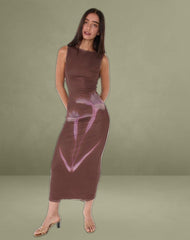 Fayola Maxi Dress in Blurred Floral Print Brown