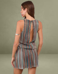 Jhani Mini Dress in Shimmer Plisse Blue and Brown