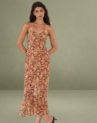 Alette Halterneck Maxi Dress in Chiffon Rusty Flower