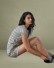 Gingka Mini Dress in Pastel Blue Tartan