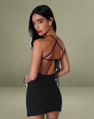 Yorozu Tie Back Mini Dress in Black