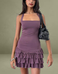 Laine Halterneck Mini Dress in Slinky Mulberry