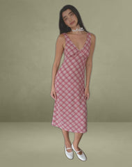 Liva Midi Dress in Pink Tartan