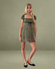 Savio Mini Dress in Grunge Floral Khaki