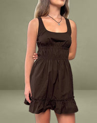 Shoyo Frill Mini Dress in Bitter Chocolate