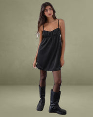 Cadenza Square Neck Slip Mini Dress in Black