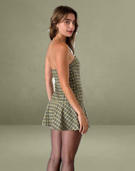 Hadia Bandeau Mini Dress in Check Yellow