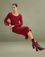 Red Bodycon Bell Sleeve Sweater Dress