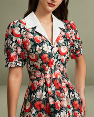 Black Floral Contrast Midi Dress