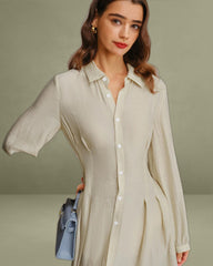 Apricot A-Line Button Midi Dress