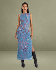 MOTEL X JACQUIE Flo Midi Dress in Lumen Mesh Blue