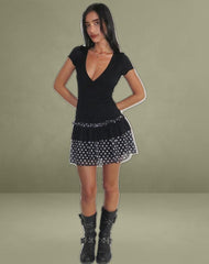 Navya Wrap Mini Dress in Basic Polka Black
