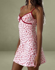 Dimaya Mini Dress in Girlie Print with Red Binding