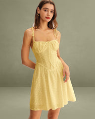 Yellow Ruched Corset Slip Mini Dress
