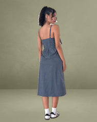 Sloane Midi Dress in Mini Dark Blue Gingham